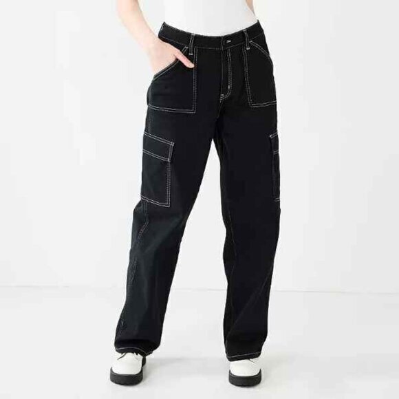 "NWT" Juniors' SO® High Rise Cargo Wide Leg Pants with Side Pockets- Size Medium - Picture 3 of 15